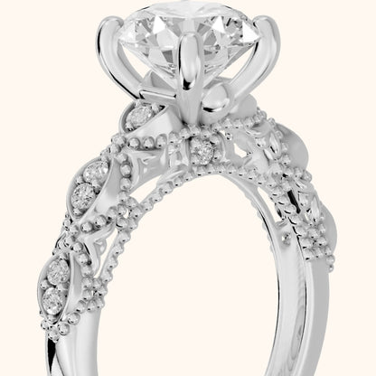 Mae Vintage Filigree Round Diamond Engagement Ring in Silver - slant-view.webp