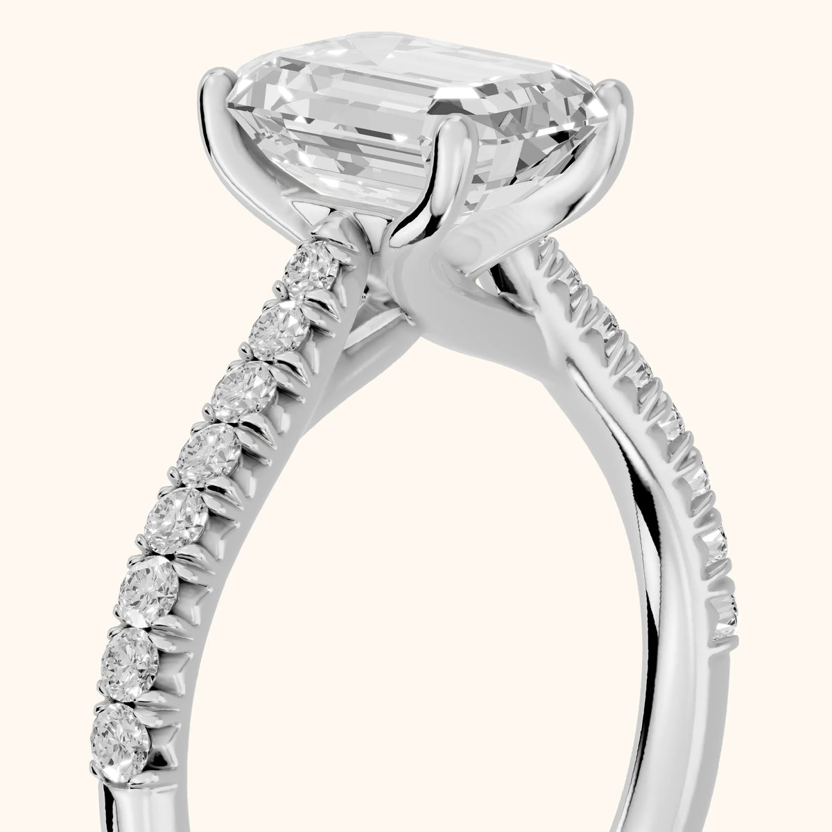 Sanne Trellis Pavé Emerald Diamond Engagement Ring in Silver - slant-view.webp