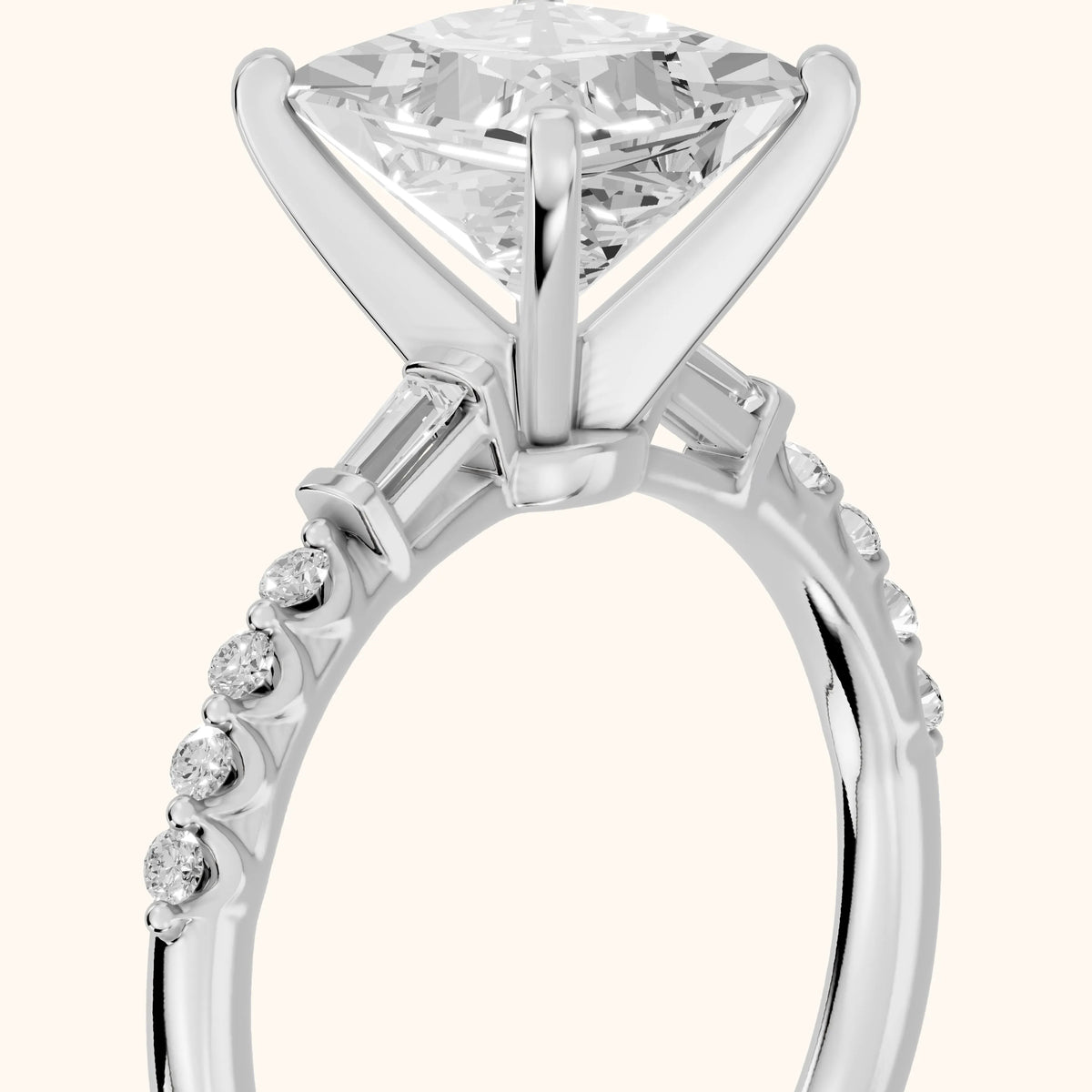 Taos Beaded Baguette Princess Diamond Engagement Ring in White Gold - slant-view.webp