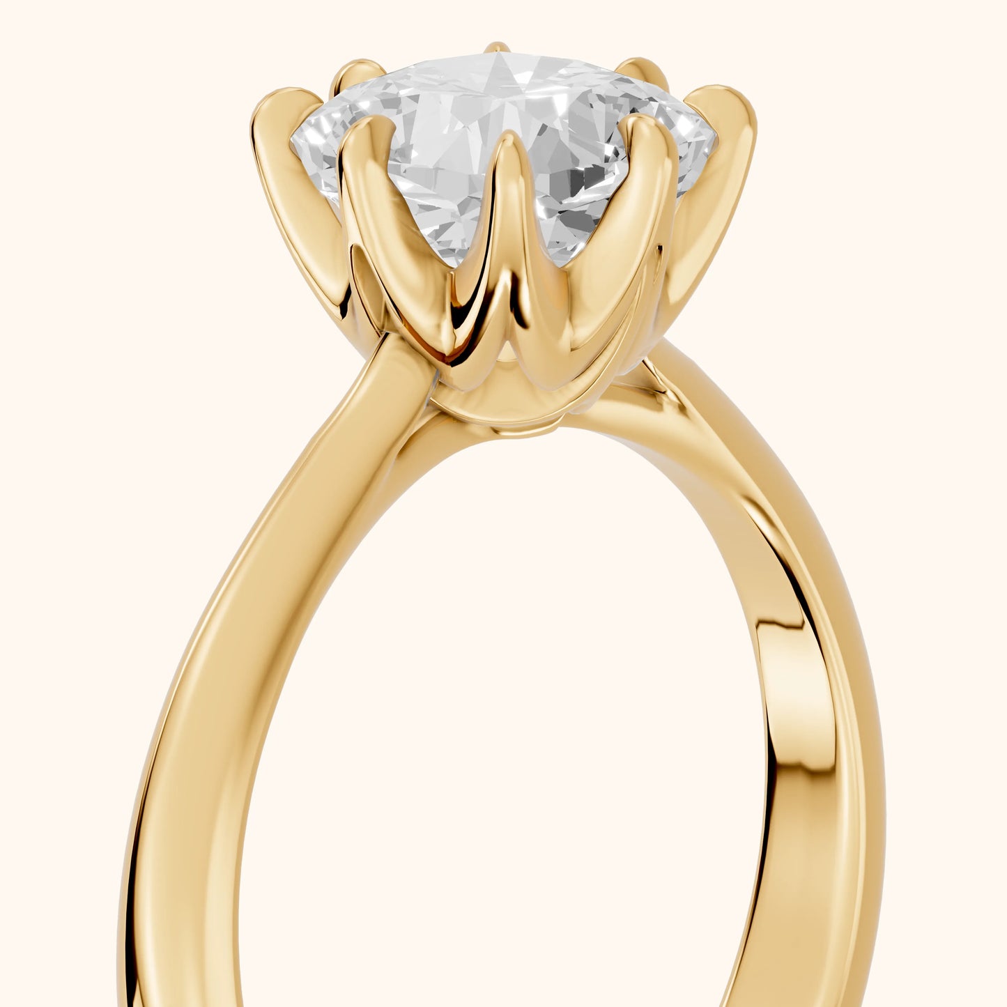 Evie Solitaire Six-Prong Cushion Diamond Engagement Ring in Yellow Gold - slant-view.webp