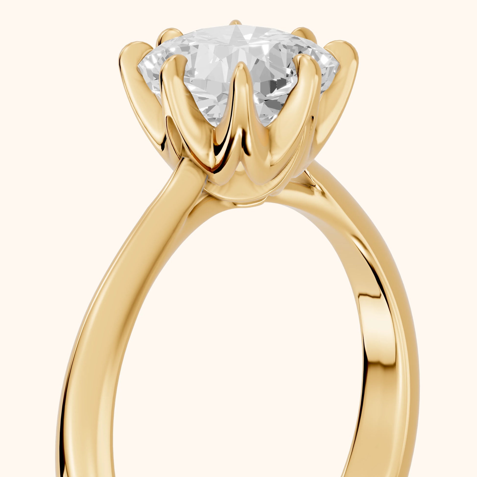 Evie Solitaire Six-Prong Cushion Diamond Engagement Ring in Yellow Gold - slant-view.webp