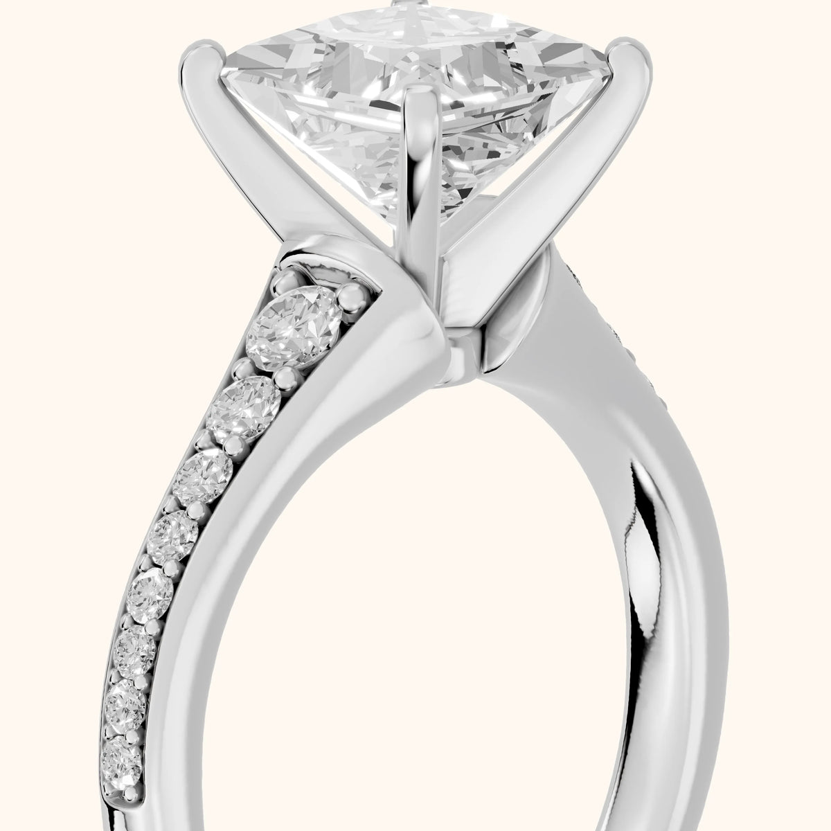 Calista Graduated Pavé Princess Diamond Engagement Ring in Silver - slant-view.webp