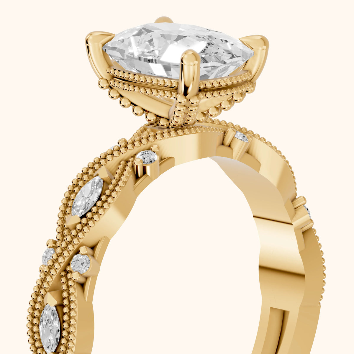 Vero Vintage Twist Cushion Diamond Engagement Ring in Yellow Gold - slant-view.webp