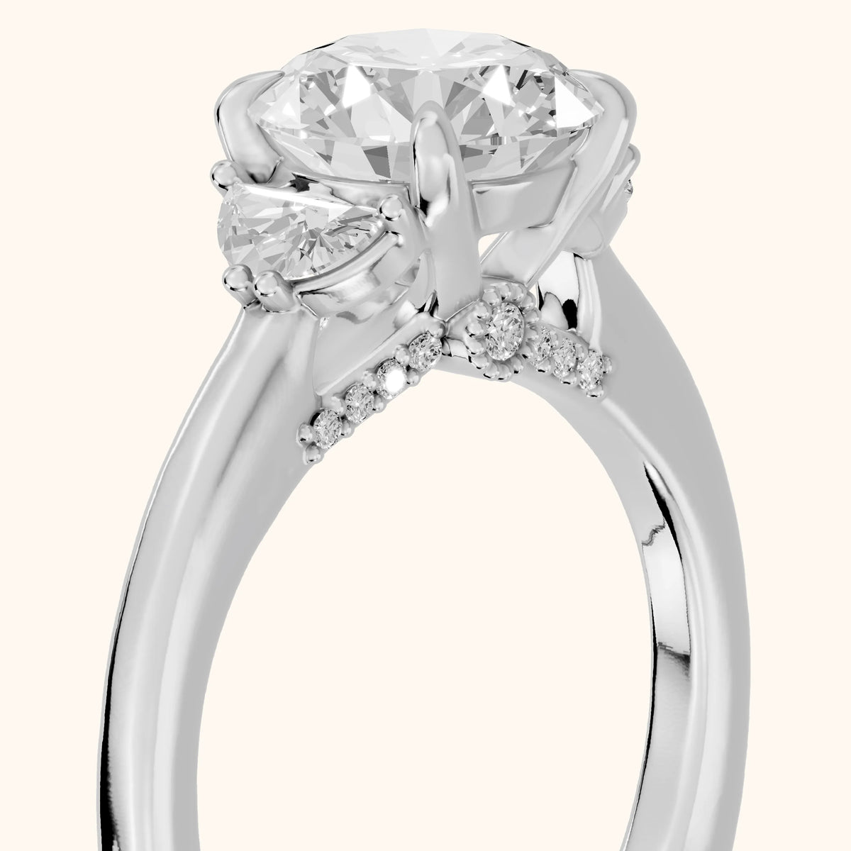 Geneva Half-Moon Three-Stone Round Diamond Engagement Ring in Silver - slant-view.webp