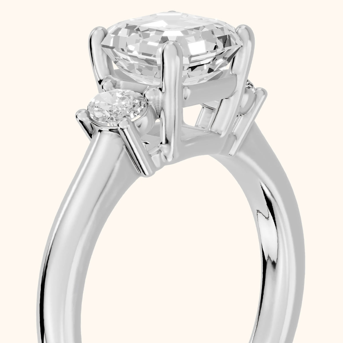 Alya Three-Stone Cathedral Asscher Diamond Engagement Ring in Platinum - slant-view.webp