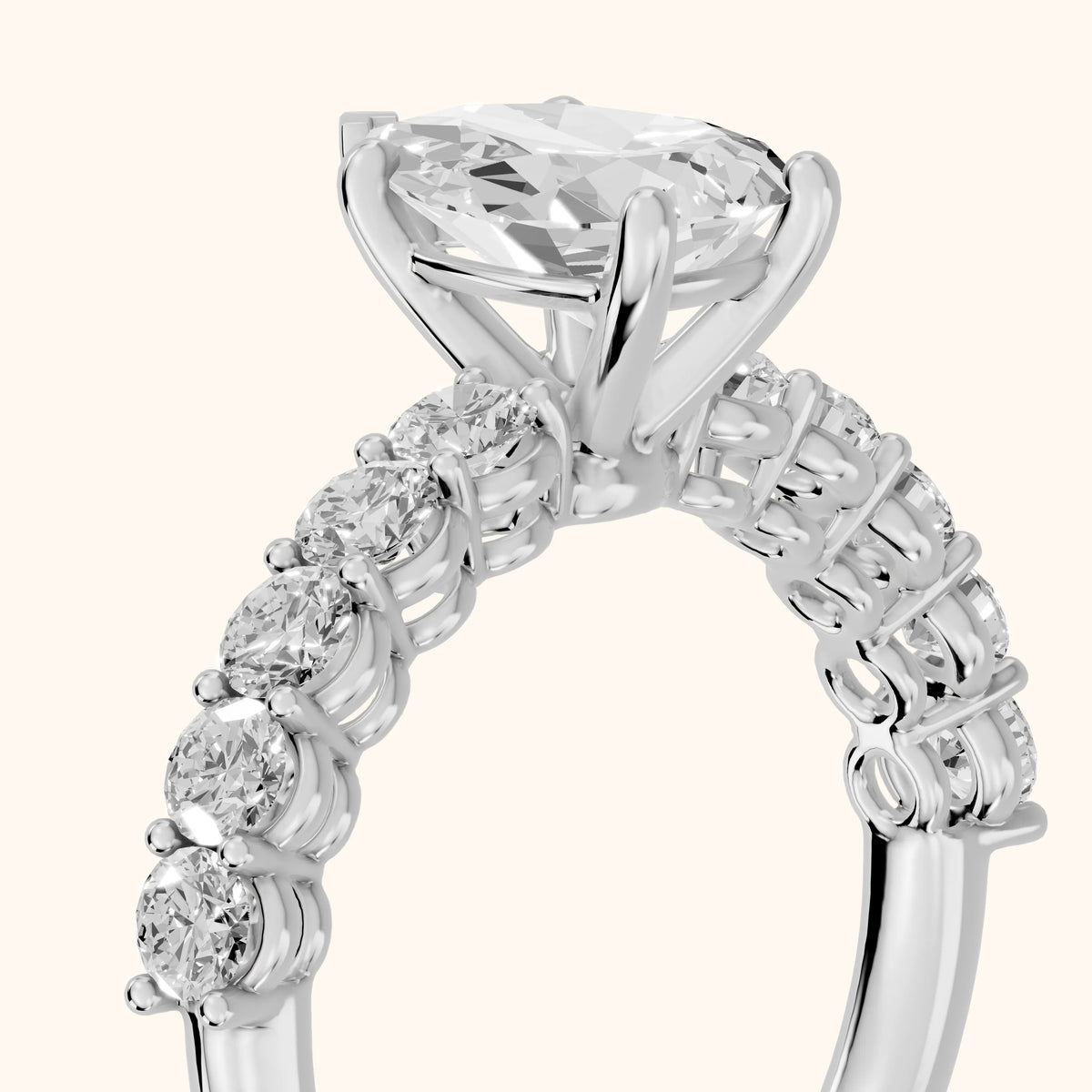 Sterling Statement Pavé Pear Diamond Engagement Ring in White Gold - slant-view.webp