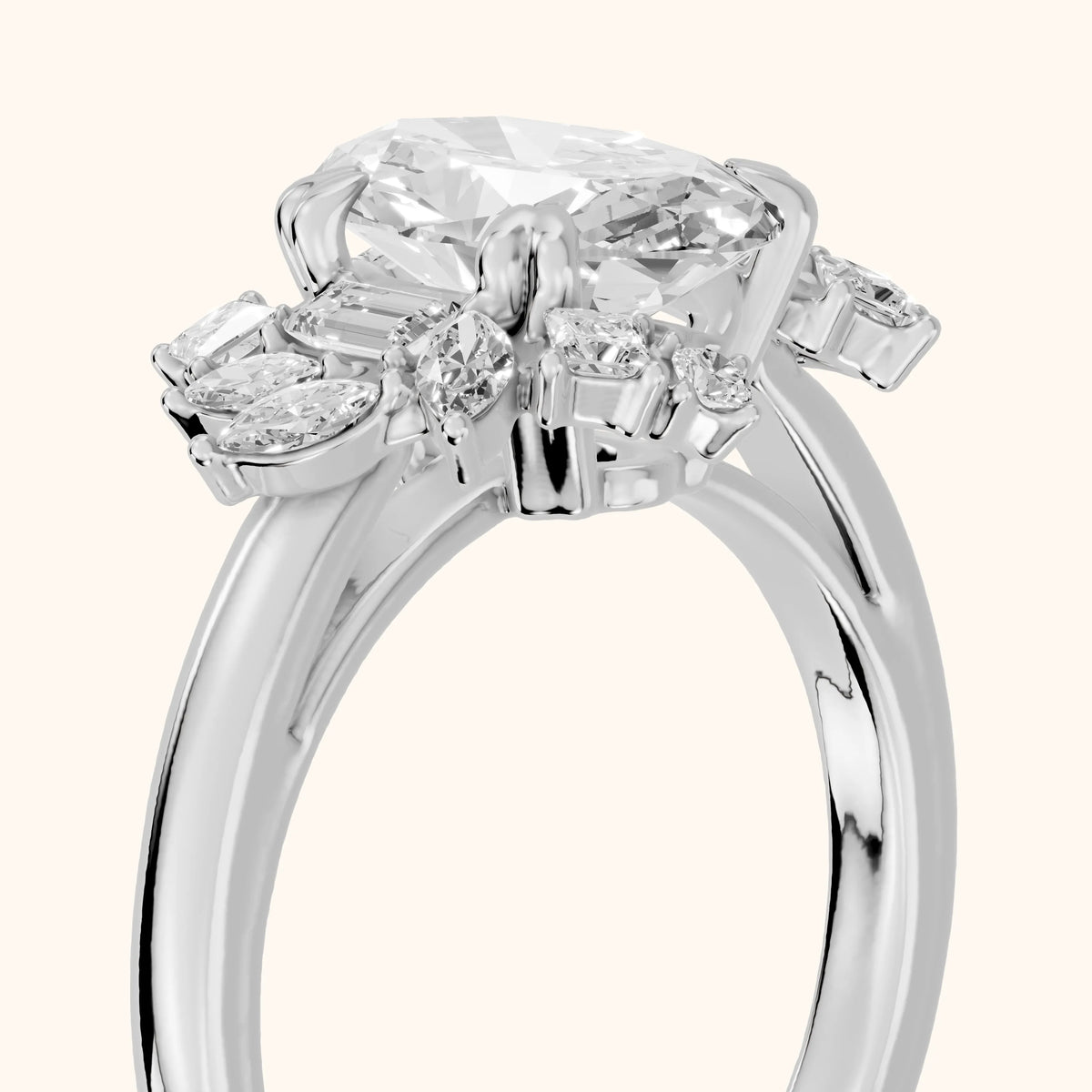 Eliana Starburst Cluster Oval Diamond Engagement Ring in Silver - slant-view.webp