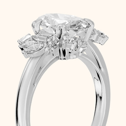 Eliana Starburst Cluster Oval Diamond Engagement Ring in Silver - slant-view.webp