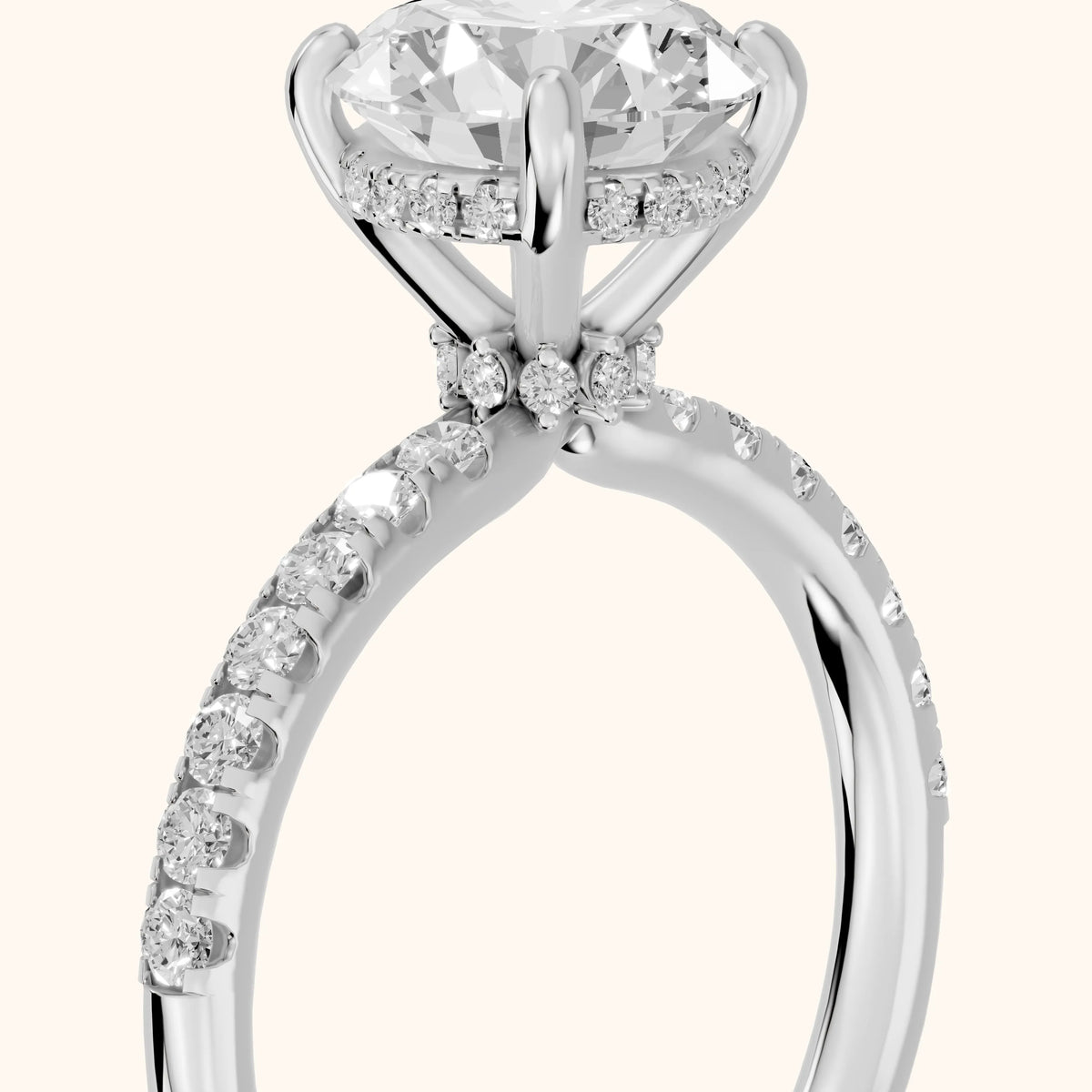 Nessa Hidden Halo Pavé Round Diamond Engagement Ring in Silver - slant-view.webp