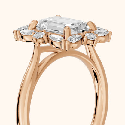 Brynn Starburst Cluster Emerald Diamond Engagement Ring in Rose Gold - slant-view.webp
