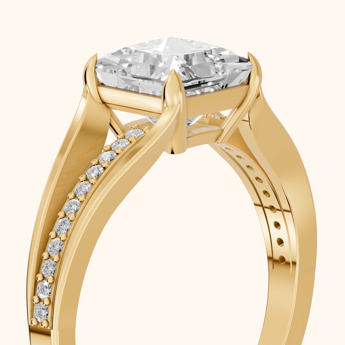 Lucinda Split Shank Princess Diamond Engagement Ring in Yellow Gold - slant-view.webp
