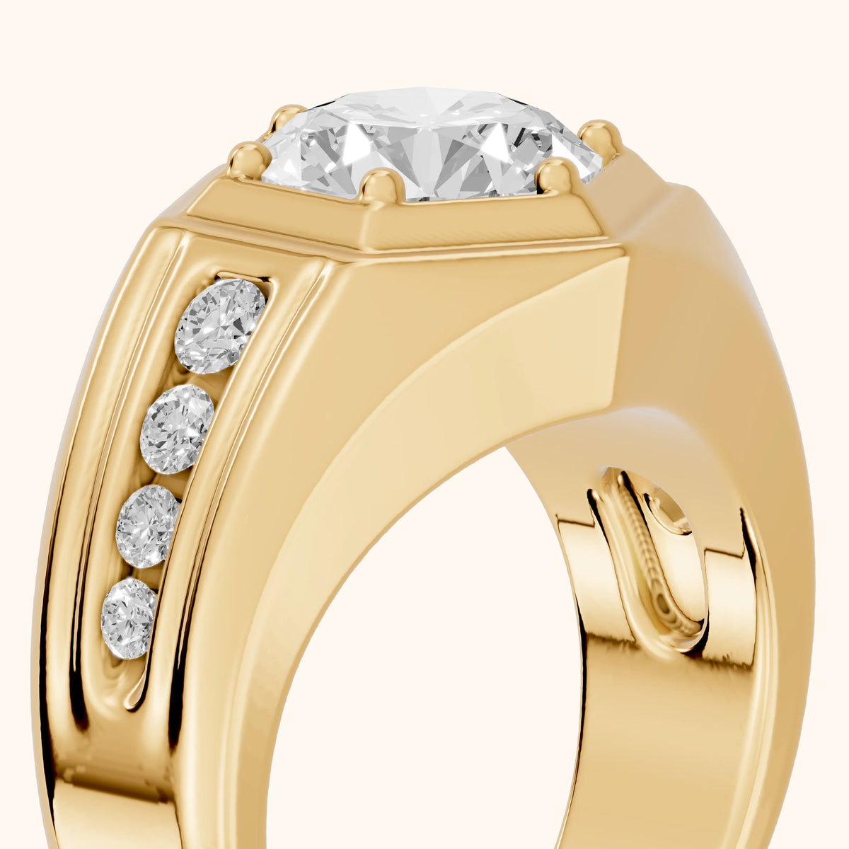 Cody Statement Channel Set Round Diamond Engagement Ring in Yellow Gold - slant-view.webp