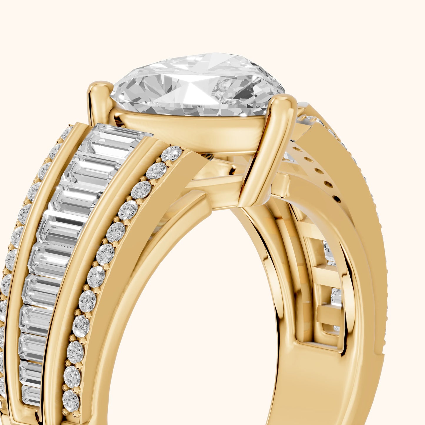 Halle Channel Set Baguette Accent Heart Diamond Engagement Ring in Yellow Gold - slant-view.webp
