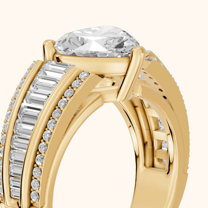 Halle Channel Set Baguette Accent Heart Diamond Engagement Ring in Yellow Gold - slant-view.webp