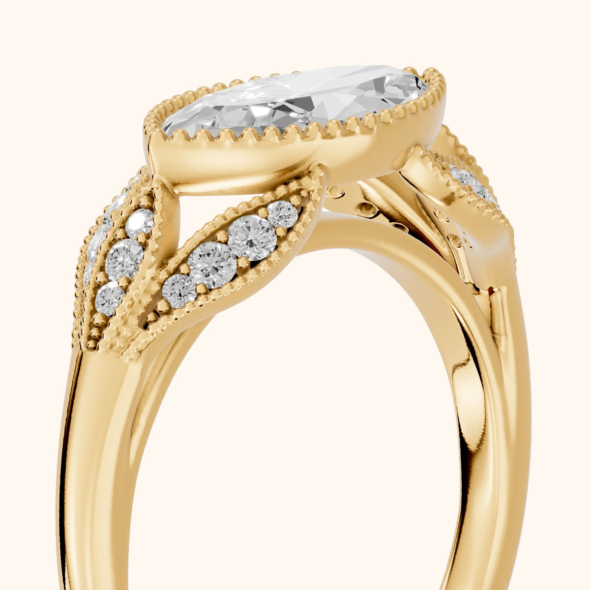 Sara East-West Vintage Marquise Diamond Engagement Ring in Yellow Gold - slant-view.webp