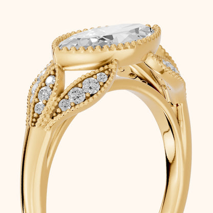 Sara East-West Vintage Marquise Diamond Engagement Ring in Yellow Gold - slant-view.webp