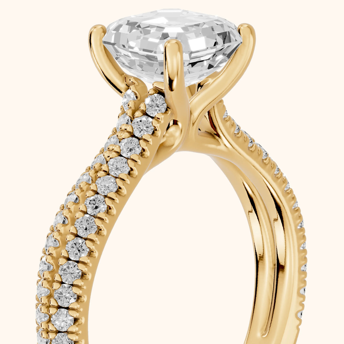 Ottilie Split Shank Pavé Asscher Diamond Engagement Ring in Yellow Gold - slant-view.webp