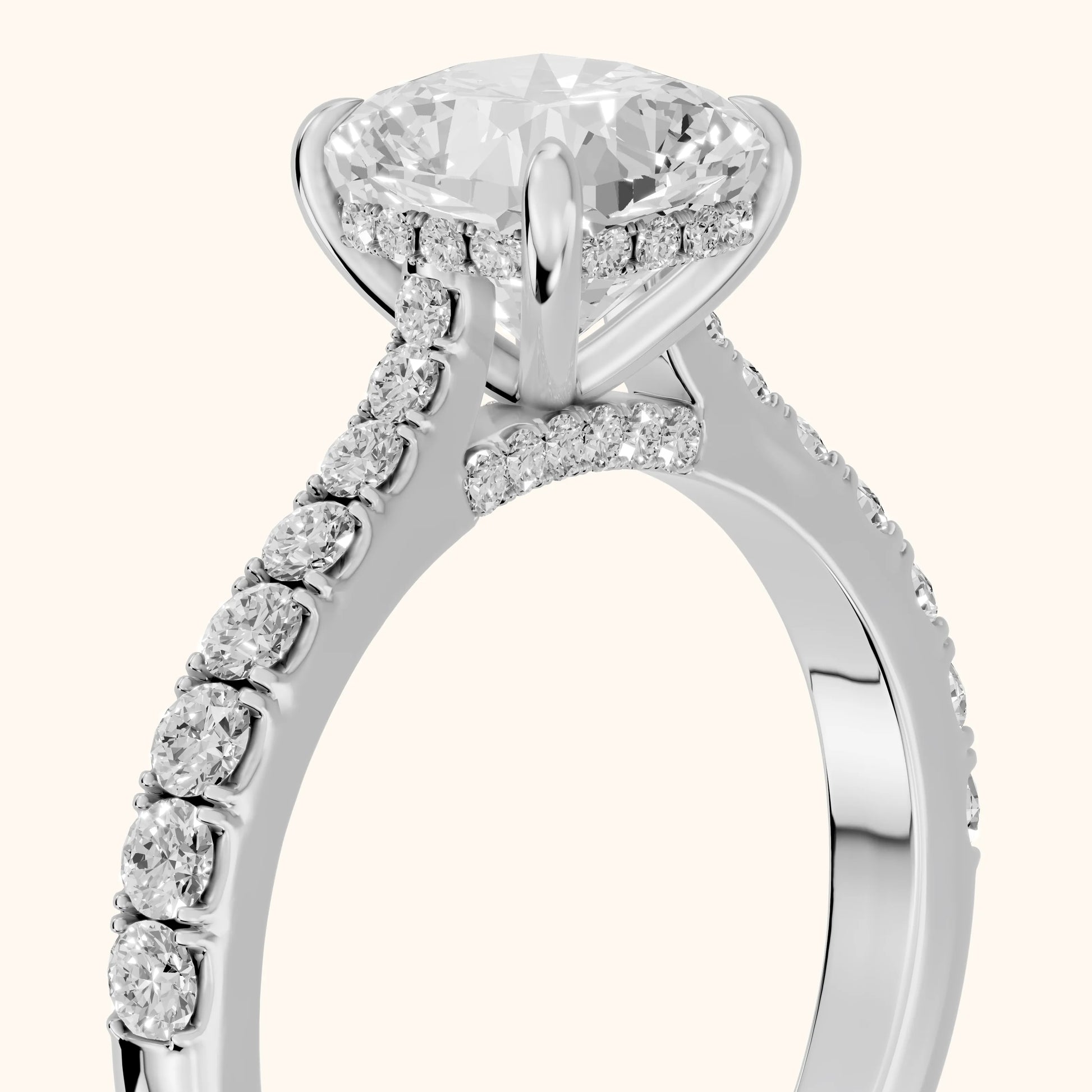 Gia Hidden Halo Pavé Cushion Diamond Ring in Silver - slant-view.webp
