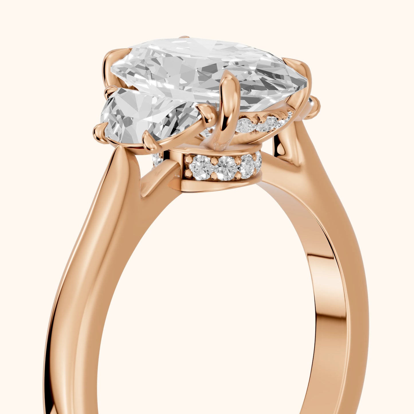 Romy Three-Stone Oval Diamond Engagement Ring in Rose Gold - slant-view.webp