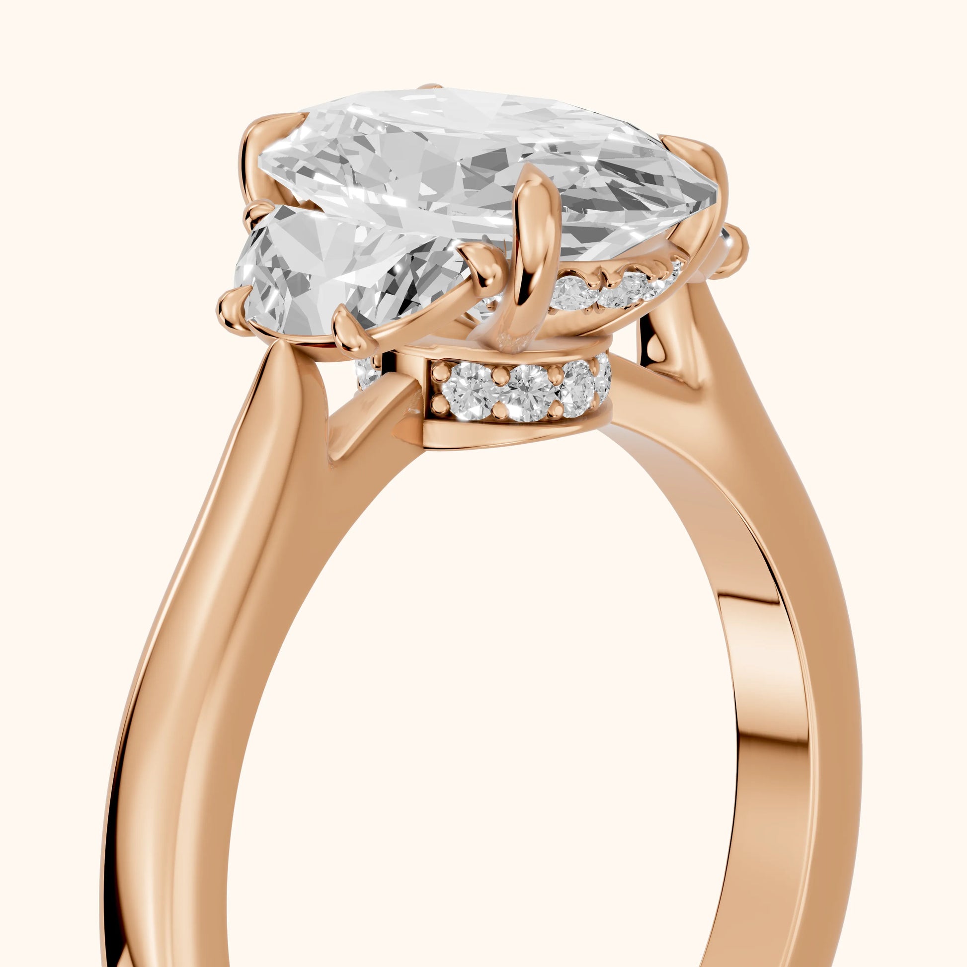 Romy Three-Stone Oval Diamond Engagement Ring in Rose Gold - slant-view.webp