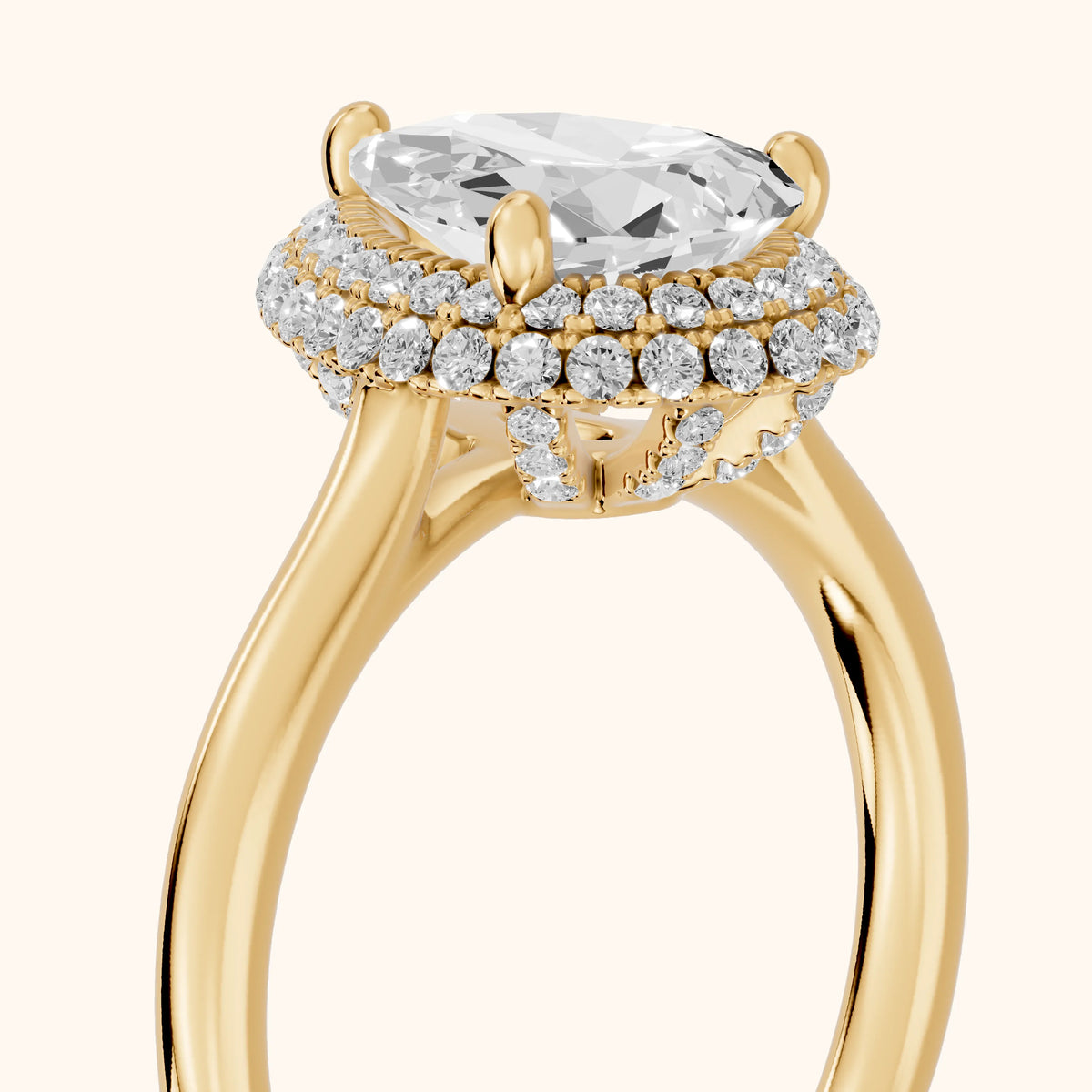 Destin Halo Micropavé Pear Diamond Engagement Ring in Yellow Gold - slant-view.webp