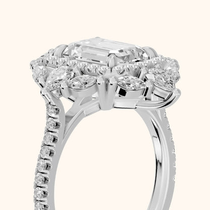 Gianna Vintage Double Halo Emerald Diamond Engagement Ring in Silver - slant-view.webp