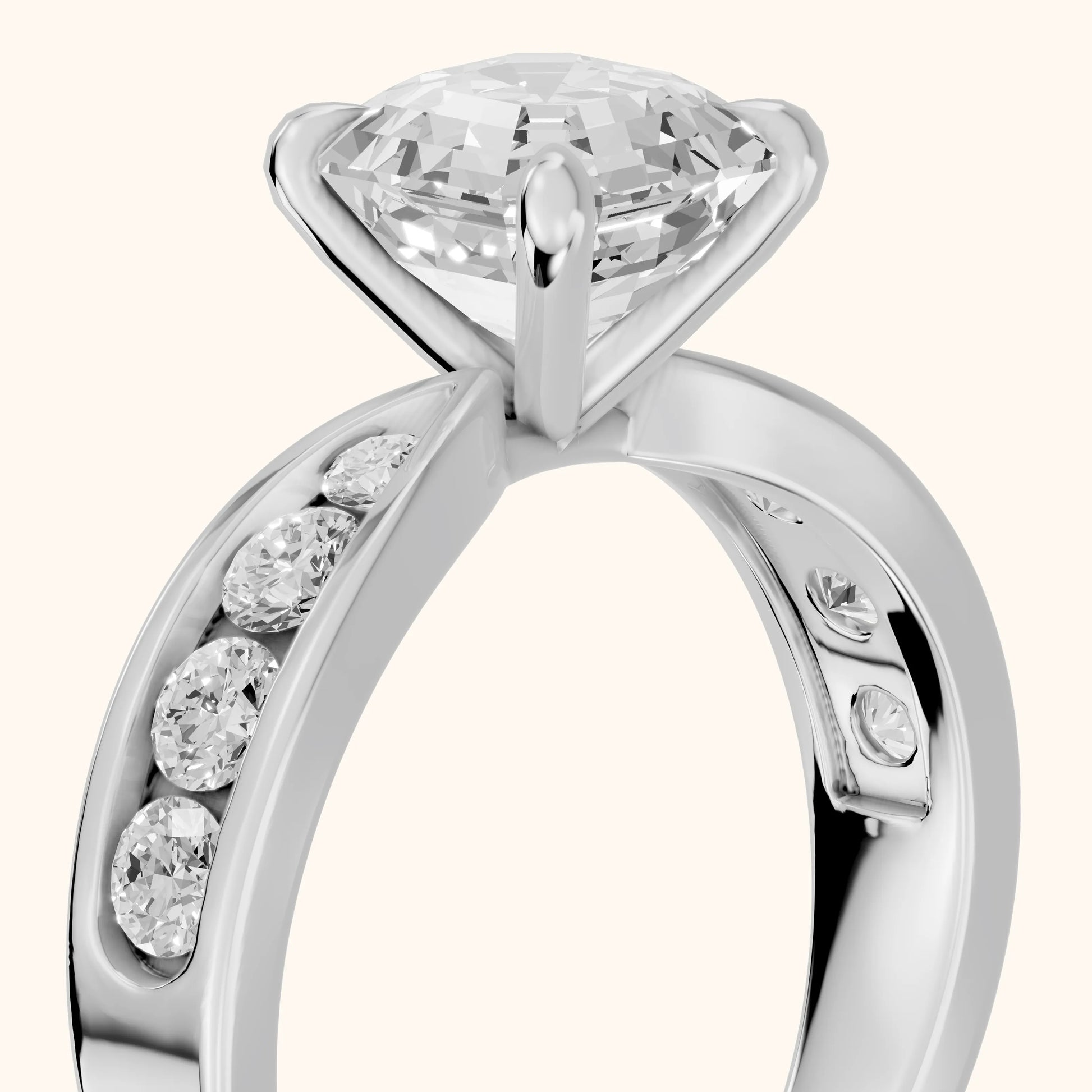 Noor Channel Set Sidestone Asscher Diamond Engagement Ring in White Gold - slant-view.webp