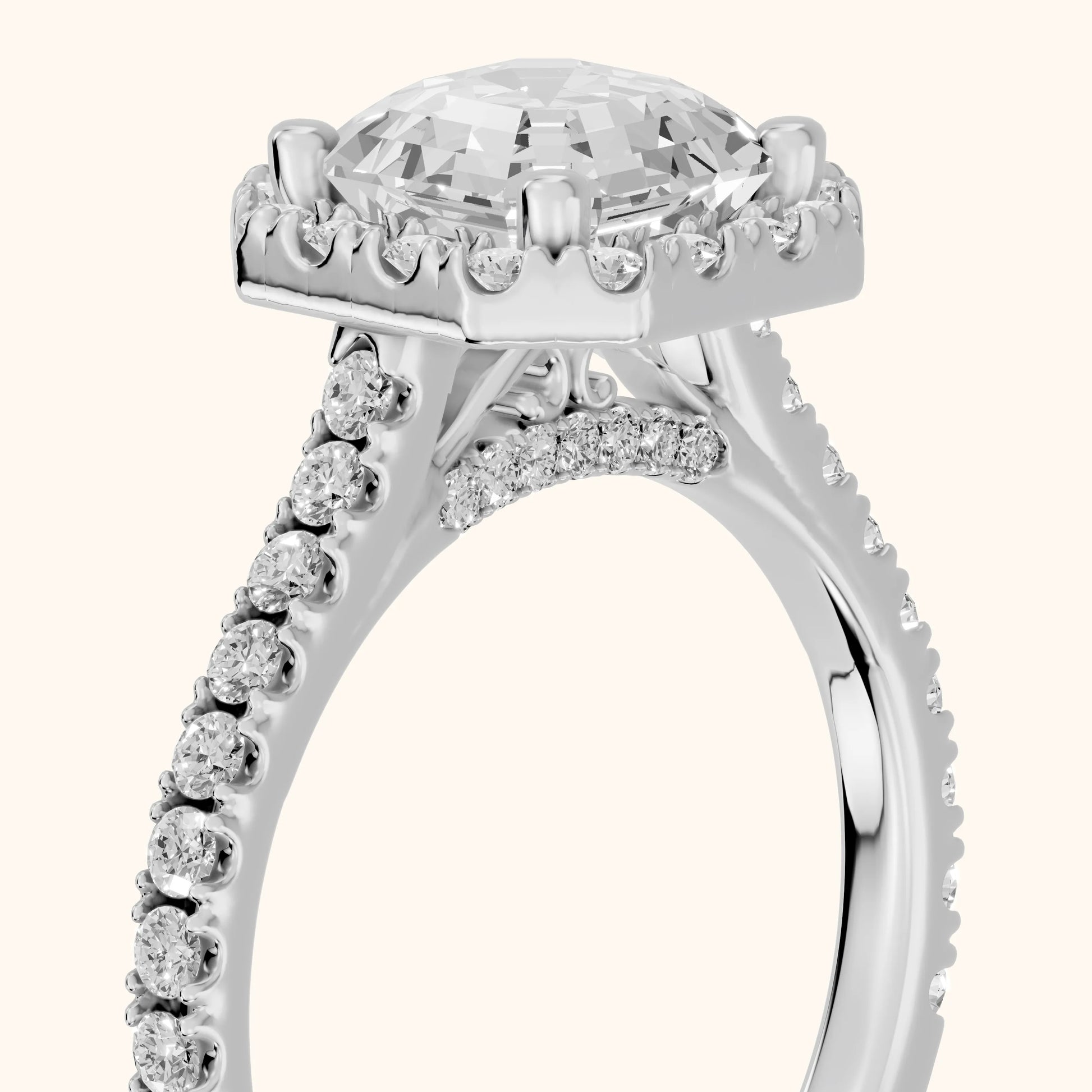 Sophie Halo Pavé Asscher Diamond Ring in Platinum - slant-view.webp