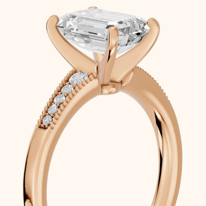 Fenella Milgrain Pavé Emerald Diamond Engagement Ring in Rose Gold - slant-view.webp