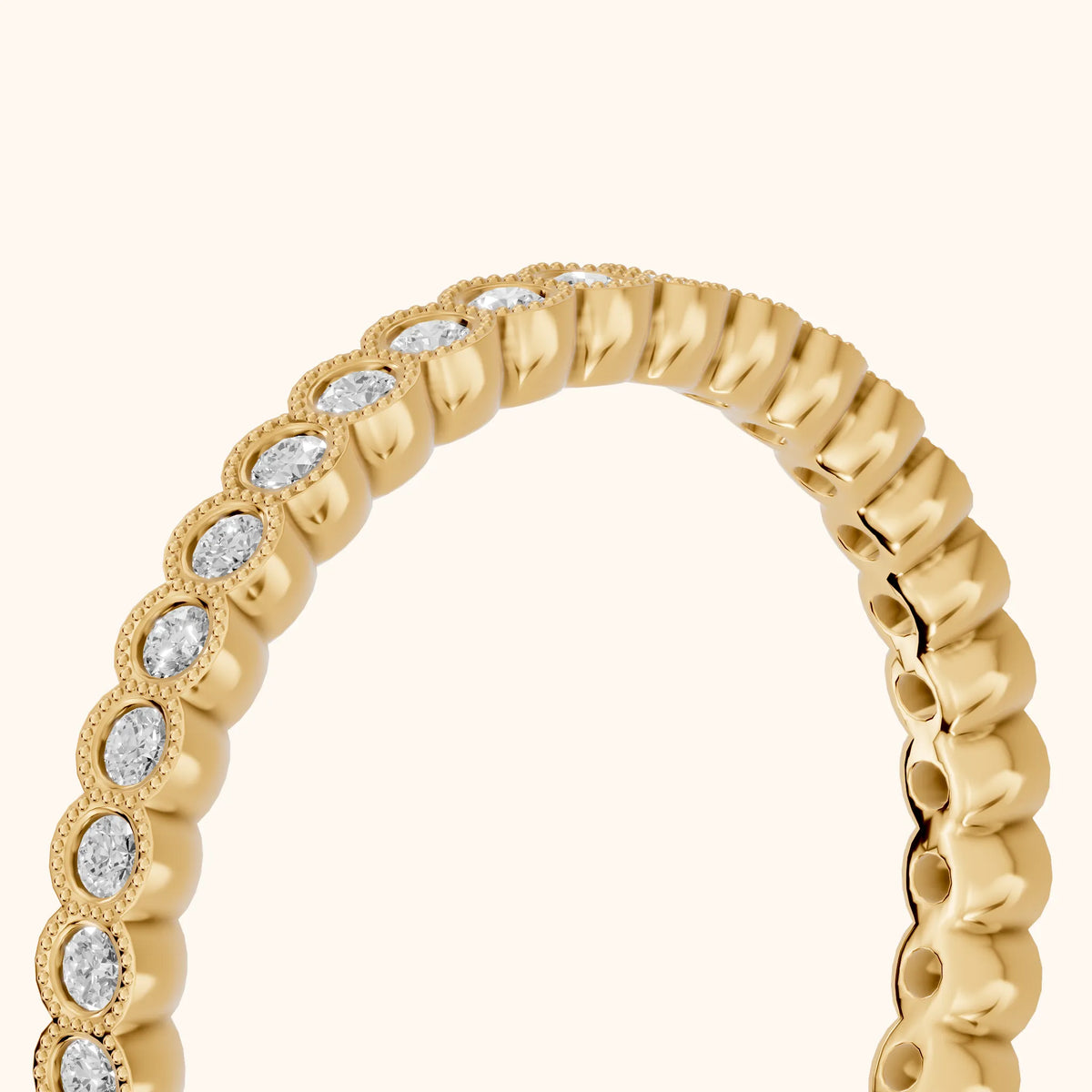 Marielle Milgrain Bezel Round Diamond Half Eternity Band in Yellow Gold - slant-view