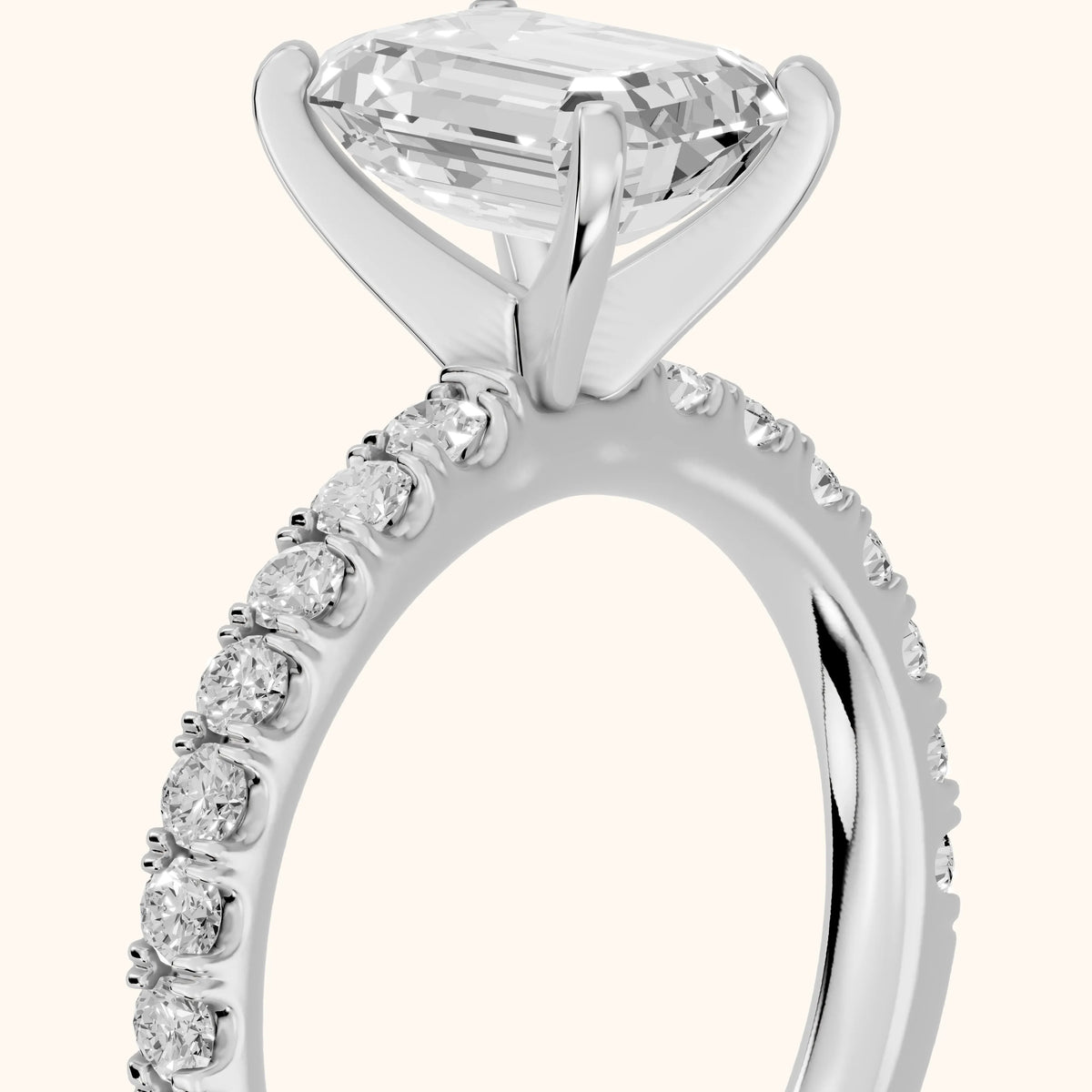 Elara Scalloped Pavé Emerald Diamond Engagement Ring in Silver - slant-view.webp