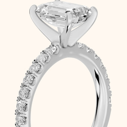 Elara Scalloped Pavé Emerald Diamond Engagement Ring in Silver - slant-view.webp