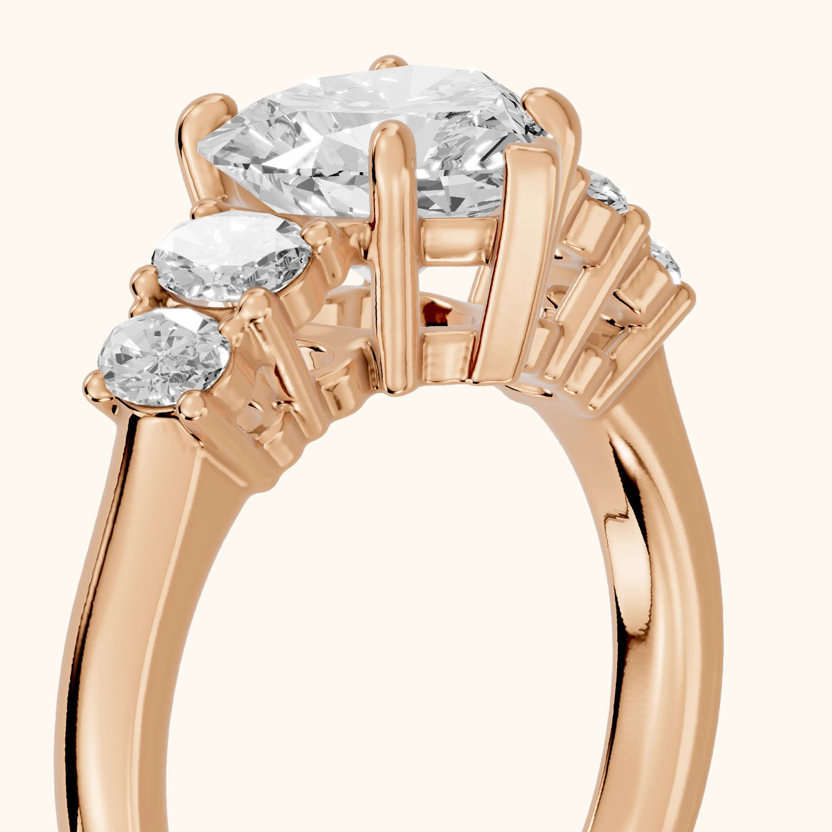 Kirsten Graduated Five-Stone Heart Diamond Engagement Ring in Rose Gold - slant-view.webp