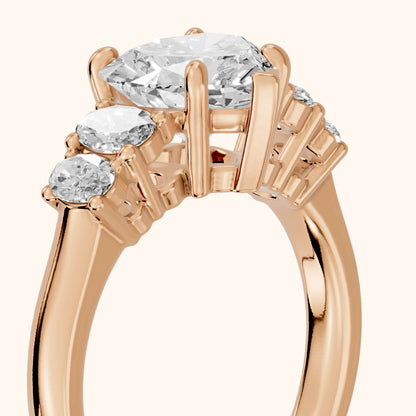 Kirsten Graduated Five-Stone Heart Diamond Engagement Ring in Rose Gold - slant-view.webp