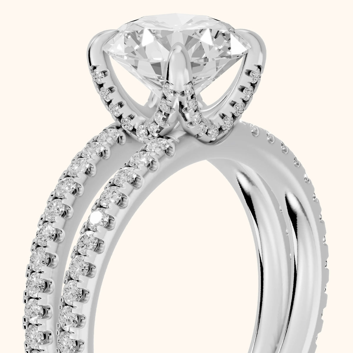 Briony Hidden Halo Split Shank Round Diamond Engagement Ring in Silver - slant-view.webp