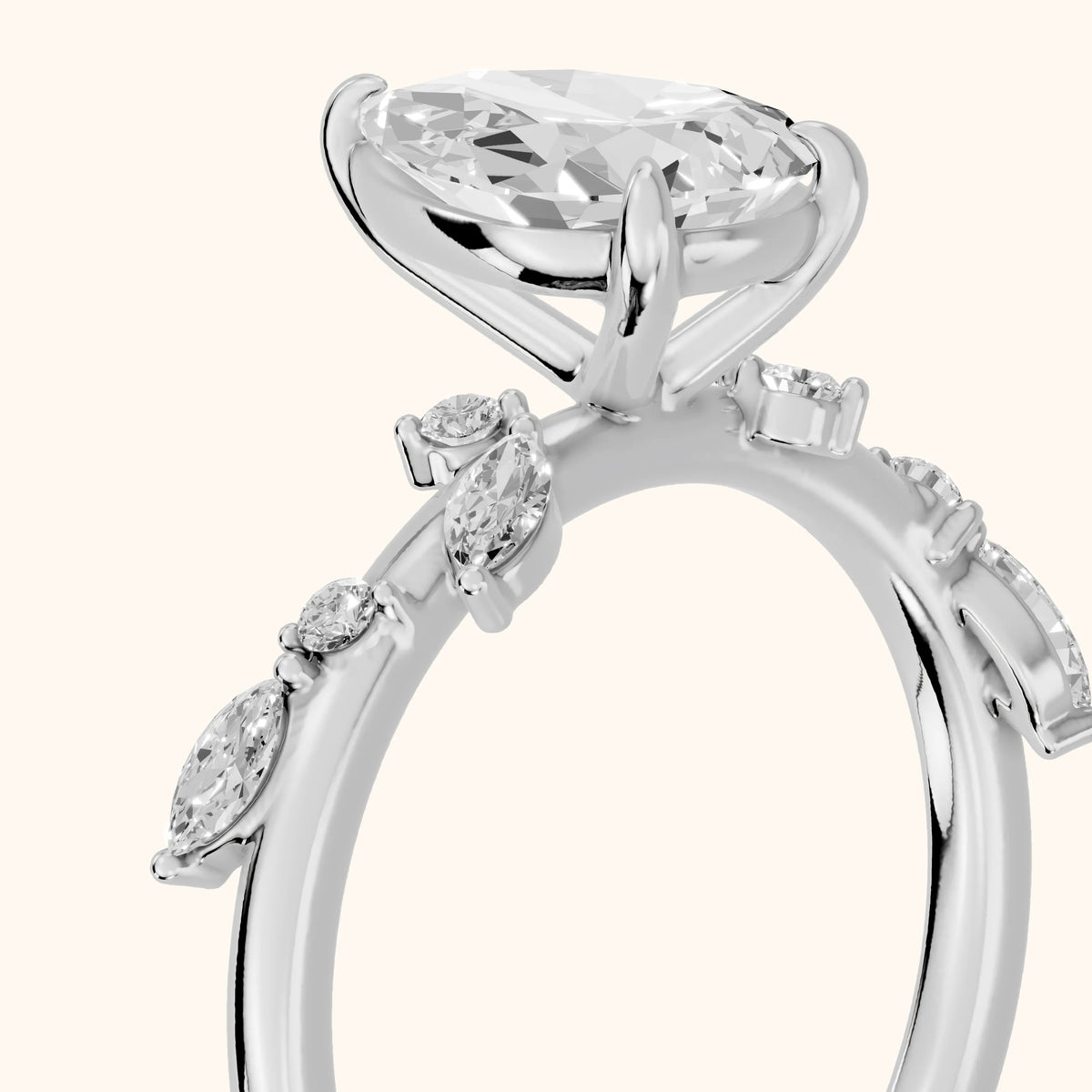 Vivian Leaf Pear Diamond Engagement Ring in Silver - slant-view.webp