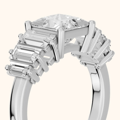 Mara Sidestone Baguette Accent Princess Diamond Engagement Ring in Silver - slant-view.webp