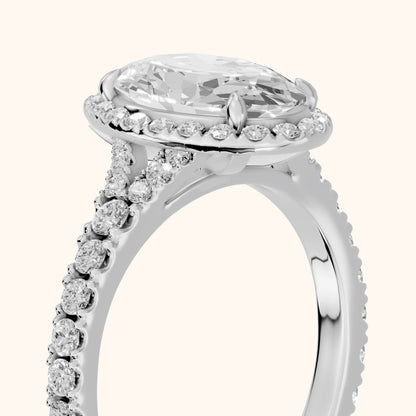 Bella Halo Pavé Oval Diamond Engagement Ring in Silver - slant-view.webp