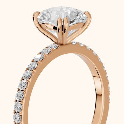 Novara Solitaire Pavé Cushion Diamond Ring in Rose Gold - slant-view.webp