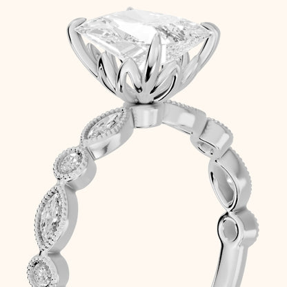 Lena Milgrain Leaf Radiant Diamond Engagement Ring in Silver - slant-view.webp