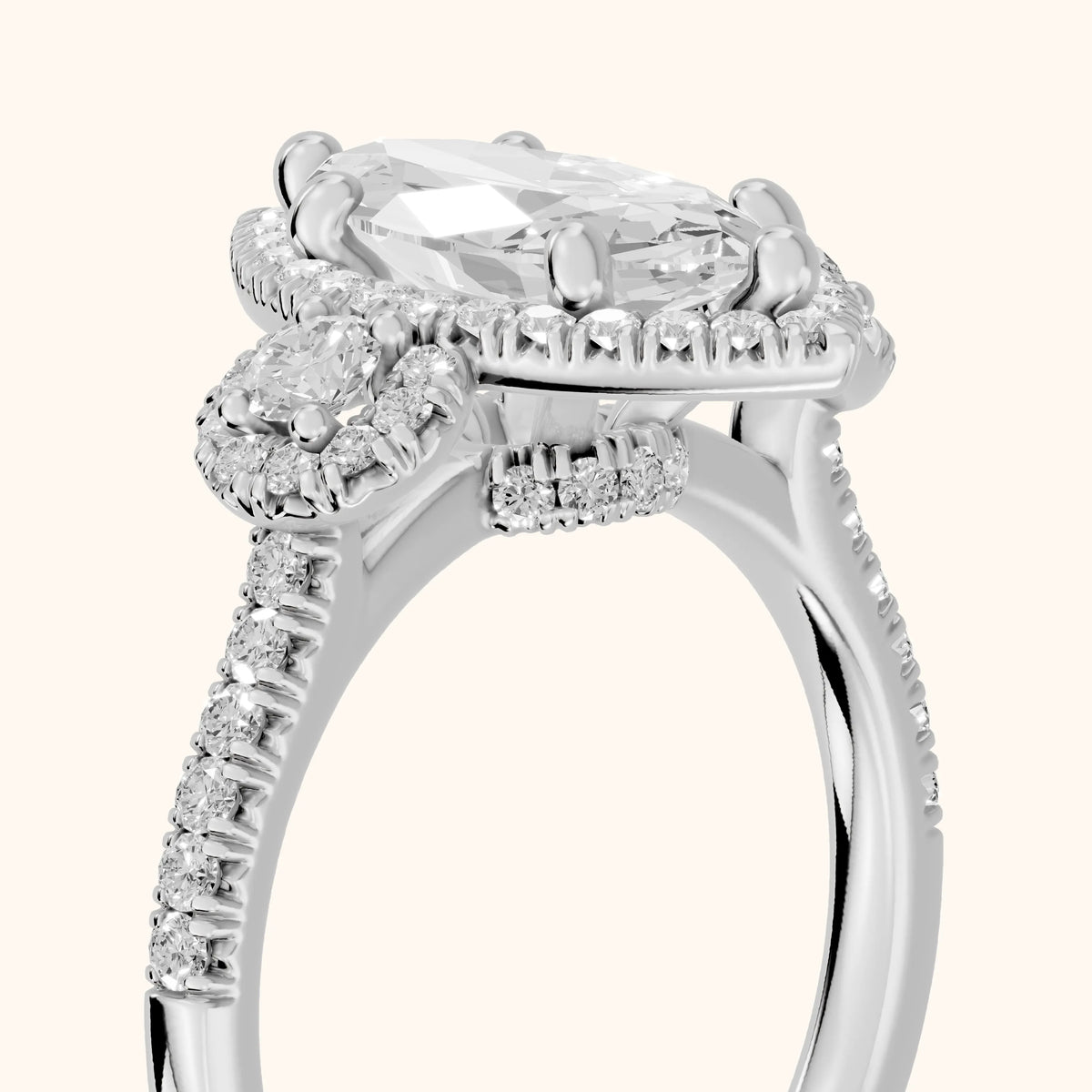 Denver Three-Stone Halo Marquise Diamond Engagement Ring in Silver - slant-view.webp