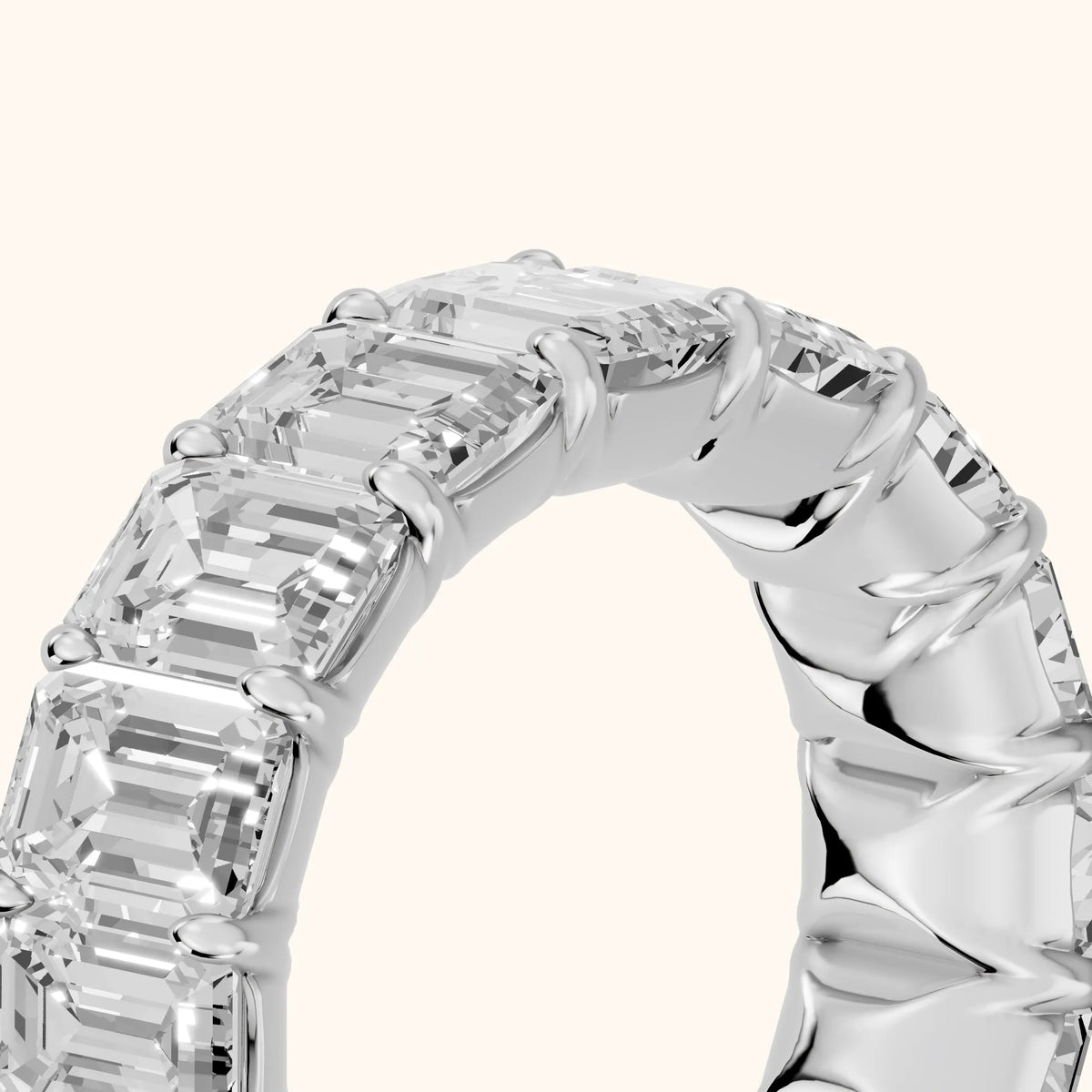 Zia Shared Prong Emerald Diamond Eternity Band in Silver - slant-view