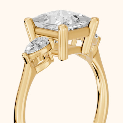 Faye Three-Stone Trellis Princess Diamond Ring in Yellow Gold - slant-view.webp