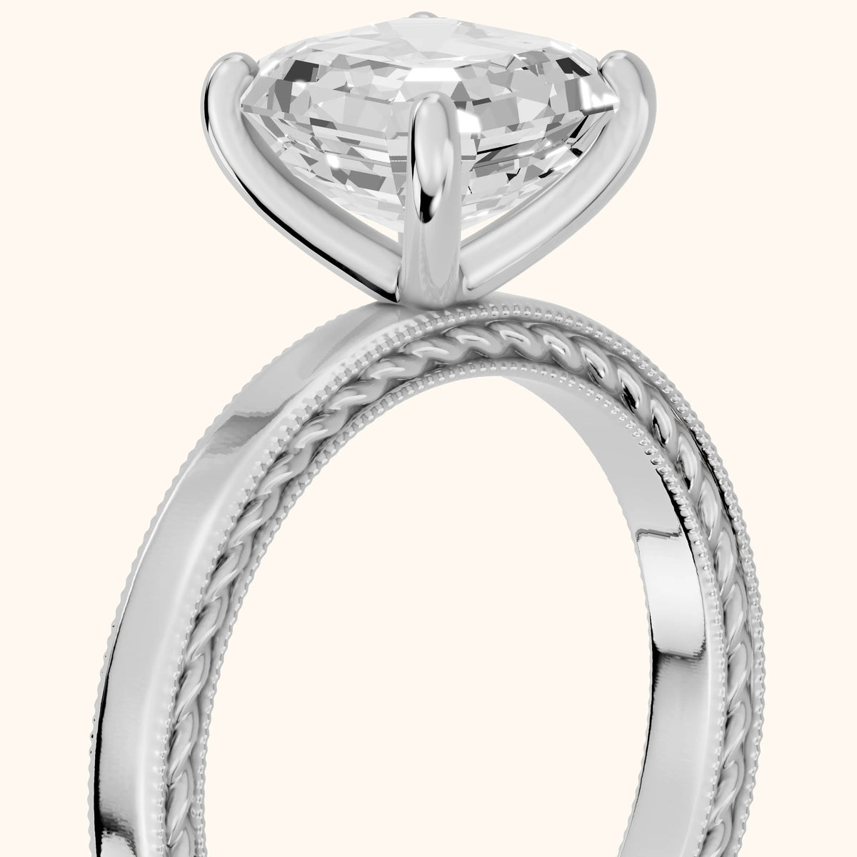 Kerry Engraved Solitaire Asscher Diamond Engagement Ring in Silver - slant-view.webp