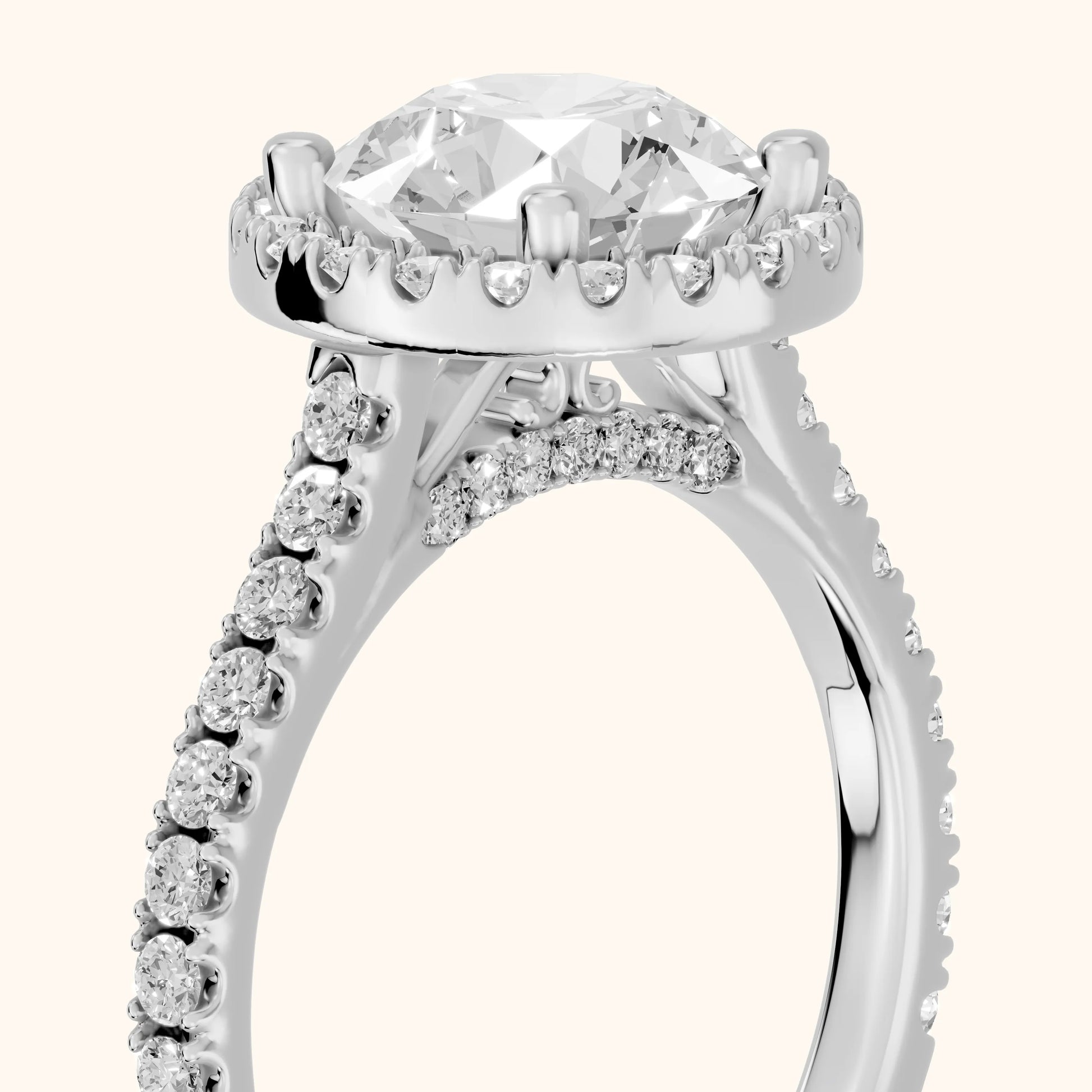 Sophie Halo Pavé Round Diamond Ring in Platinum - slant-view.webp
