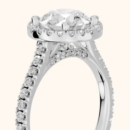 Sophie Halo Pavé Round Diamond Ring in Platinum - slant-view.webp