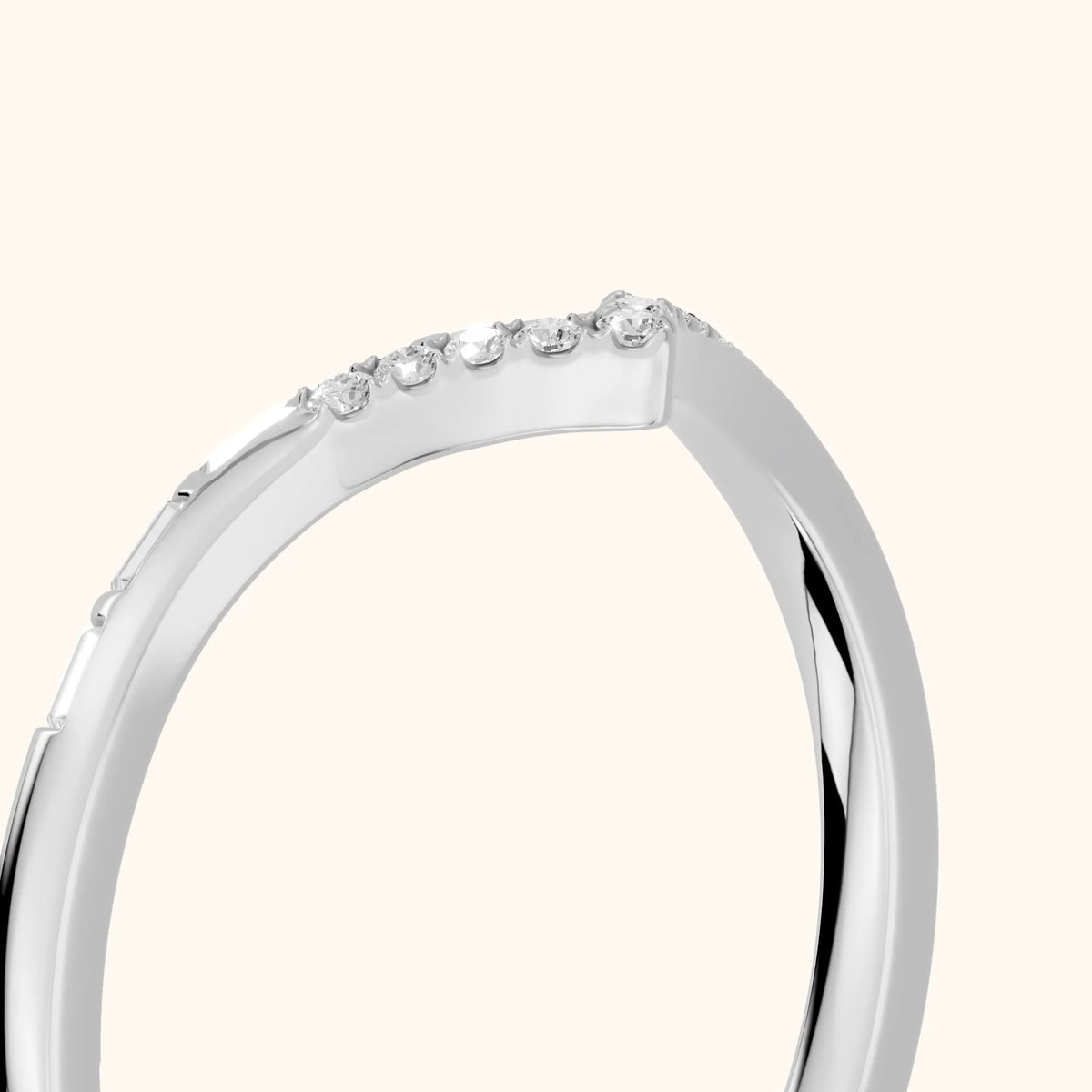 Noemi Contour Round & Baguette Diamond Stackable Ring in Silver - slant-view