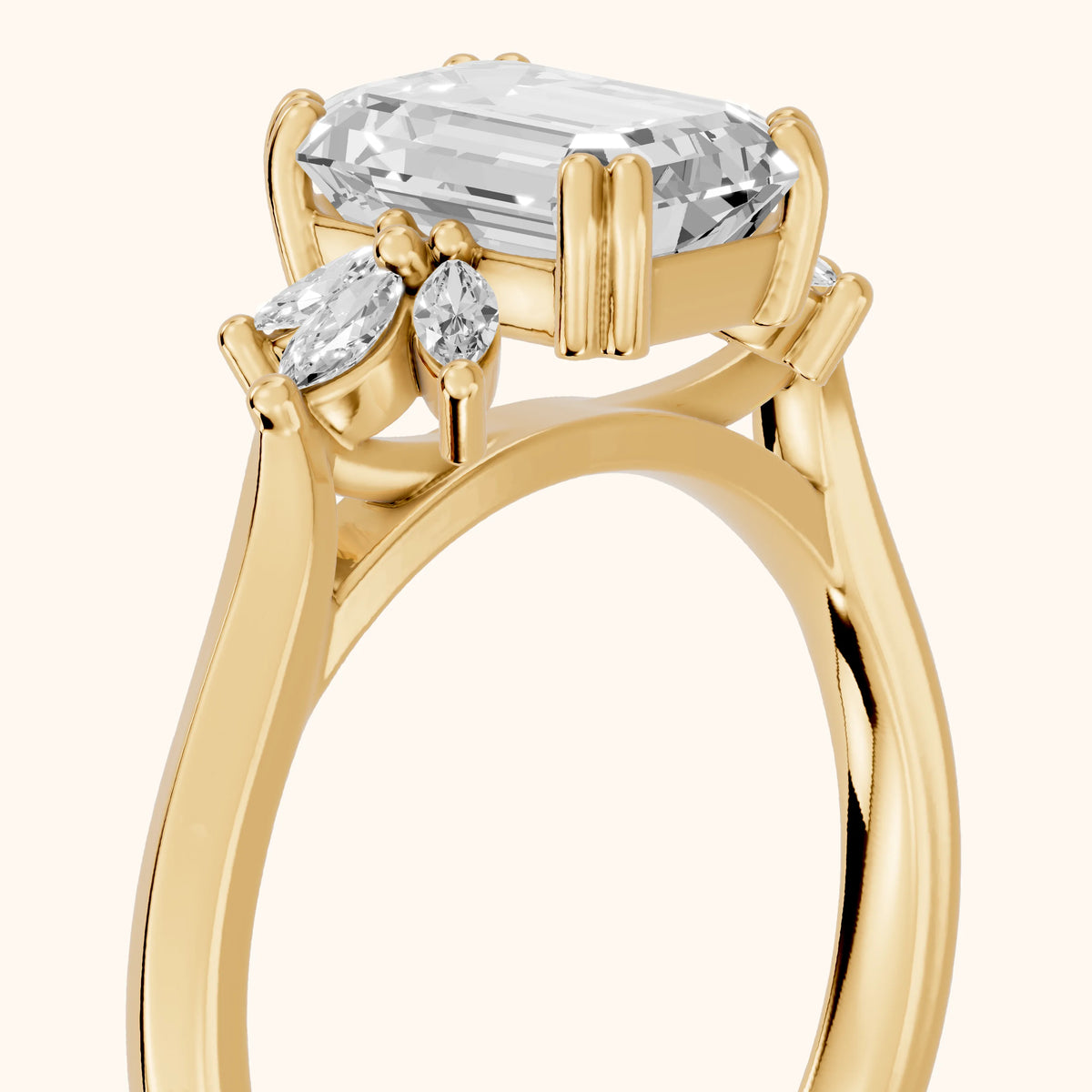 Cary Vine Cluster Emerald Diamond Engagement Ring in Yellow Gold - slant-view.webp