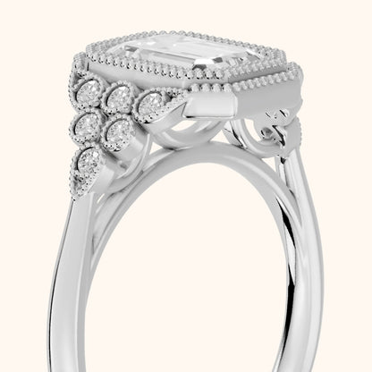 Effie Vintage Bezel Emerald Diamond Engagement Ring in White Gold - slant-view.webp