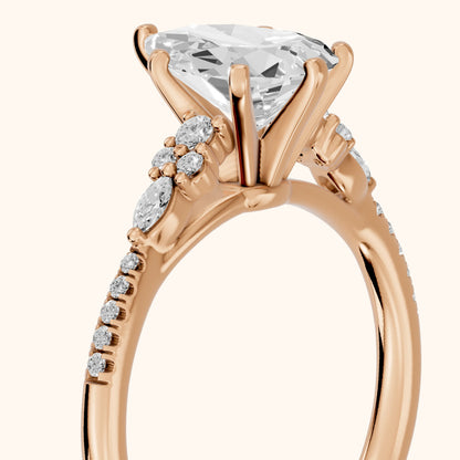 Reina Pavé Cluster Pear Diamond Engagement Ring in Rose Gold - slant-view.webp